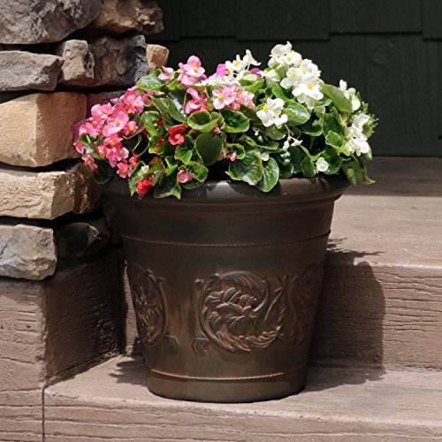 Sunnydaze Arabella 16'' Plastic Planter Pot for Plants, Rust - color: Rust, size: 16 in