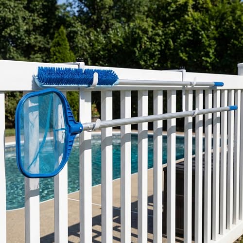 2 Pcs Double Pool Fence Hooks for Equipment, Adjustable Pools Pole Hanger
