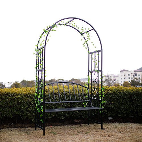 Steel Garden Arch with Seat for 2 People, 6'7" High x 3'7" Wide, Garden Arbor for Various Climbing Plant, Outdoor Garden Lawn Backyard