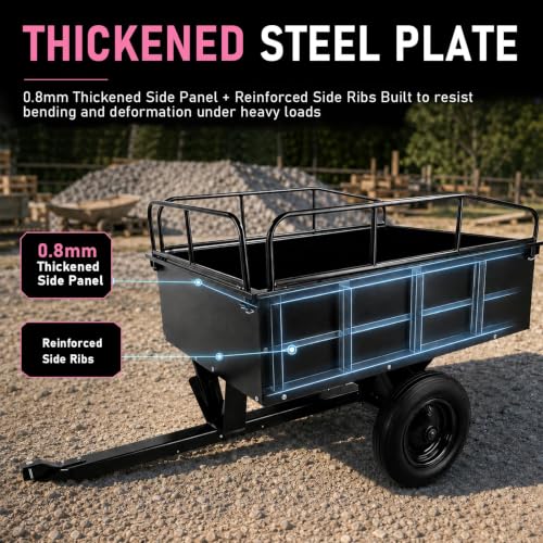 771 LBS Steel ATV Utility Dump Trailer, 20 Cu Ft Heavy Duty Garden Dump Cart with Quick Dump, Removable Tailgate & Raised Side Rails, Tow Behind Garden Cart for Lawn Mower Tractor