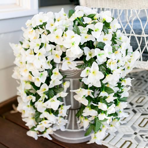 2 PCS Bougainvillea Artificial Hanging Flowers Plants for Outdoors, White - color: White