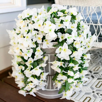 2 PCS Bougainvillea Artificial Hanging Flowers Plants for Outdoors, White - color: White