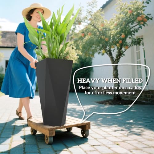 Outsunny Set of 3 Tall Planters w/Drainage Holes, 28.75"/24.5"/20.5", Black - color: Black, size: 28.75 Inch, 24.5 Inch, 20.5 Inch