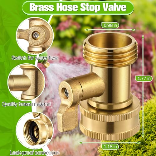 Heavy Duty Brass Hose Nozzle Kit with Shut Off Valve, 4" Adjustable Twist Garden Hose Nozzle, High Pressure Jet Sprayer, 3/4" GHT Connector, Includes 10 Rubber Washers(Adjustable,4 in)