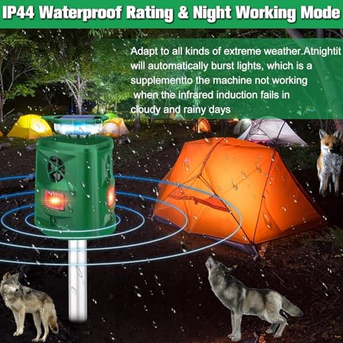 Solar Ultrasonic Squirrel Deer Repellent,Cat Repellent Outdoor,360 ° Solar Animal Repellent with Waterproof IP66 Motion Detection,Skunk Dog Raccoon Repellent Devices for Yard Garden Lawn Outdoor-Olive