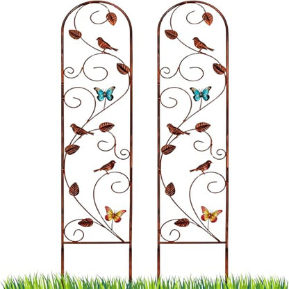 Lancisism 2 Pack 100% Metal Garden Trellis for Climbing Plants Outdoor - Heavy Duty Rustic Iron Arch Fence Trellis Rustproof Plant Support Trellis for Vines, Flowers, Vegetables & Wall Brackets