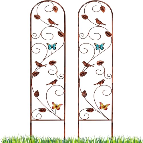 Lancisism 2 Pack 100% Metal Garden Trellis for Climbing Plants Outdoor - Heavy Duty Rustic Iron Arch Fence Trellis Rustproof Plant Support Trellis for Vines, Flowers, Vegetables & Wall Brackets