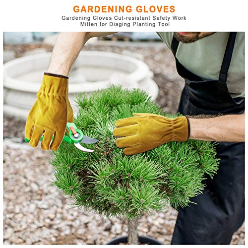 Patelai Garden Gloves Leather Gardening Gloves Thorn and Cutting Proof Work Garden Gloves (Large) - size: Large (Pack of 1)