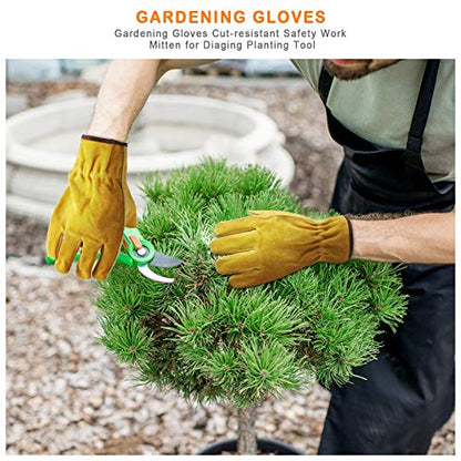 Patelai Garden Gloves Leather Gardening Gloves Thorn and Cutting Proof Work Garden Gloves (Large) - size: Large (Pack of 1)