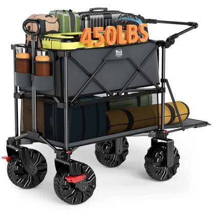 TIMBER RIDGE Push & Pull Double Decker Wagon, 400L Capacity & 450lb Load - color: Gray, size: With Push Handle
