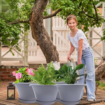 Quarut 12 Inch Pots for Plants,4 Pack Large Flower Pots with Drainage Hole - color: Diamond Pattern-grey, size: 12 inch-4 Pack