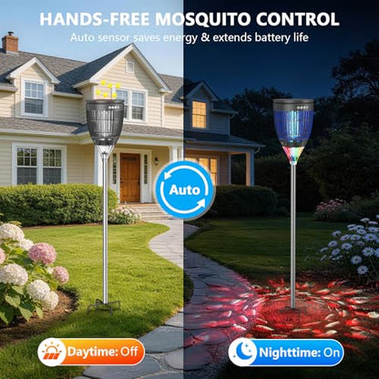 Solar Bug Zapper Outdoor, 4200V Mosquito Zapper with Flame Lights - color: Gray