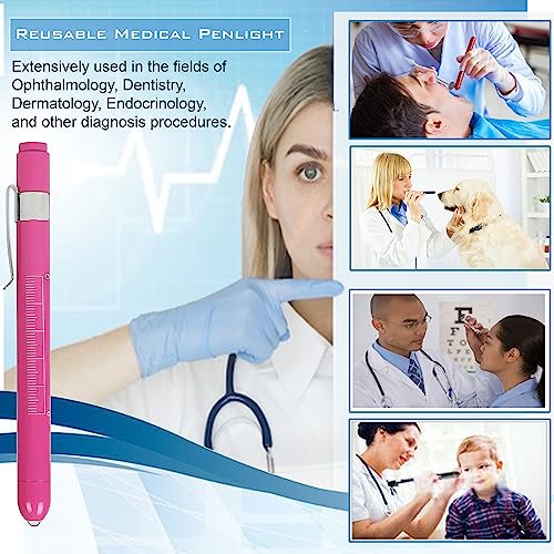 5 pc Bandage Scissors 5.5", Stitch Scissors 4.5", Hemostat 5.5" Straight & Curved, Diagnostic Penlight Made of Premium Quality Stainless Steel - For Training Emergency Supplies & First Aid Kit (Pink) - color: Pink