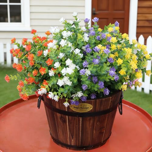 Artificial Flowers Outdoors, 12 Bundles Not-Fading Fake Flowers UV-Anti Faux Plastic Mix-Colored Plants for Indoor & Outdoor Porch Garden Vase Décor (4 Colors) - color: Colorful（yellow+ Purple+ White+ Orange）