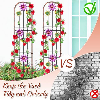 Metal GardenTrellis, Arched Fence Trellis Plant Support Trellises, Supporting Plants Outdoor Decoration for Climbing Plants Lawn Yard Patio Backyard Wall Brackets (Bird+Pink Flower) - style: Bird+Pink Flower