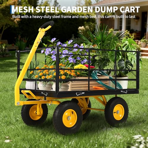 Garvee 1500 LB Garden Dump Cart, Heavy Duty Metal Wagon Yard Trailer - color: Black, size: 1500 Lbs Dump