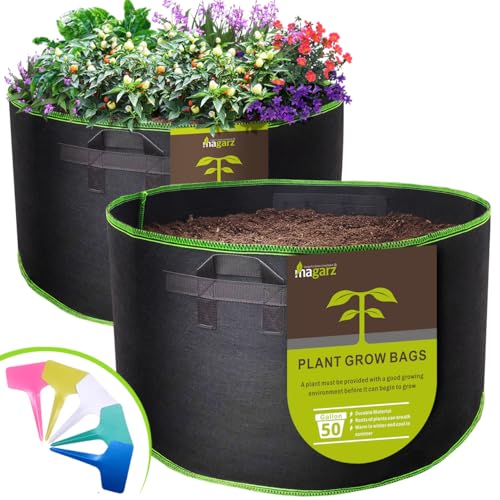 2-Pack 50 Gallon Fabric Flower Pots Garden Felt Grow Bags with Handle (Black) - size: 50 Gallon 2 pack