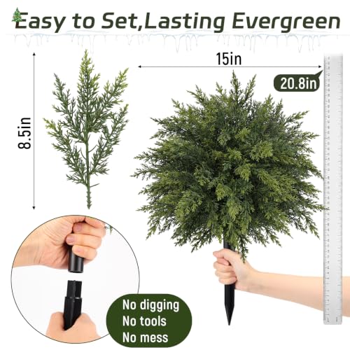 2 Pack 20.86" Artificial Cedar Topiary Trees with Ground Spike for Xmas - color: Green