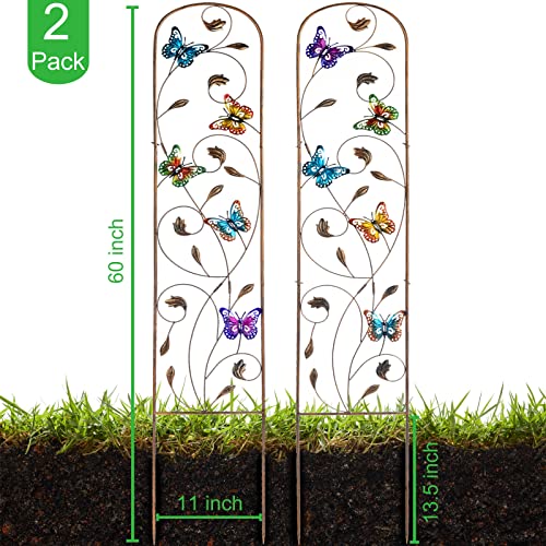 SUNNYPARK Set of 2 Butterfly Metal Garden Trellis for Climbing Plants, Decorative Vegetables Flowers Vine Trellis for Outdoor Patio 60'' H x 11'' W - color: Butterfly