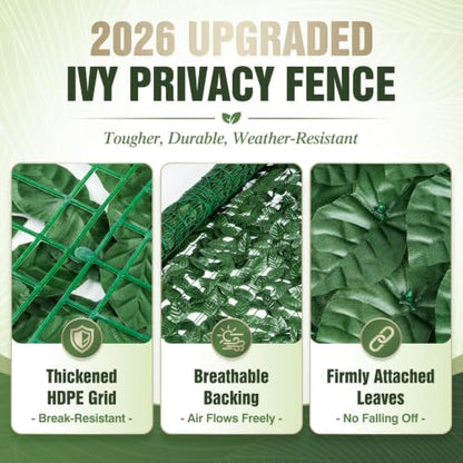 KASZOO 100x40 in Artificial Ivy Privacy Fence Screen, Outdoor Decorative Fence Panels, Faux Greenery Backdrop, Ivy Leaf Privacy Fence, Green, Plastic & Polyethylene, Garden Style - size: 100x40in