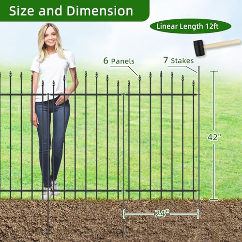 42” x 12’ No-Dig Metal Garden Fence with Stakes, Panels Fencing for Dogs - size: Roman Col 42″H x 12ft (6Panels)