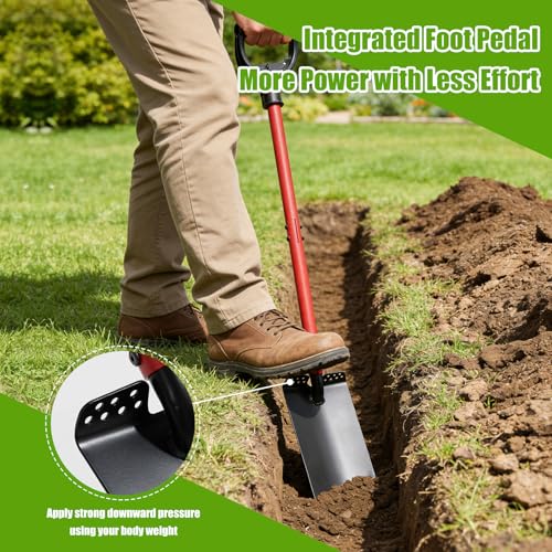 Garden Shovel, Heavy Duty Trench Shovel for Digging,12" Wide Sharp Narrow Spade, 47" Handle, Trench Shovel for Digging,Trenching, Planting,Scraping, Edging with Cutting Blade, D Handle, Foot Pedal