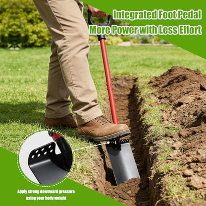 Garden Shovel, Heavy Duty Trench Shovel for Digging,12" Wide Sharp Narrow Spade, 47" Handle, Trench Shovel for Digging,Trenching, Planting,Scraping, Edging with Cutting Blade, D Handle, Foot Pedal