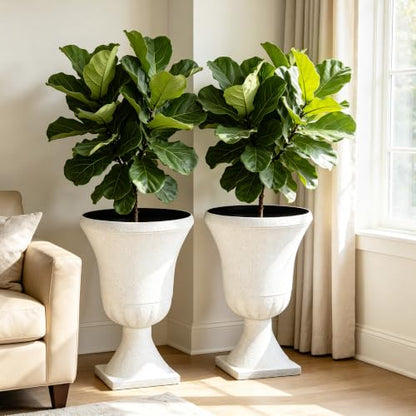 Autodaya 22" Large Urn Outdoor Planters Set of 2, White Terrazzo Plant Pots - color: 22"-urn Planter White