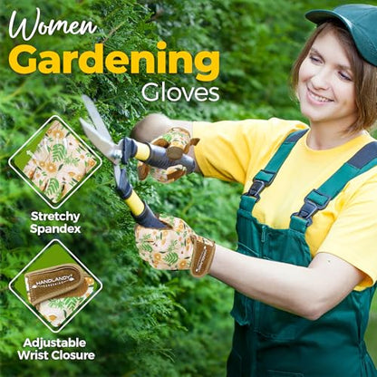 HANDLANDY Gardening Gloves for Women, Leather Garden Glove, Gardener Gift - color: Caramel, size: Medium (Pack of 1)