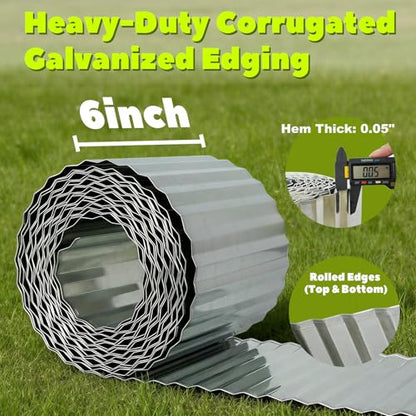 Anleolife Galvanized Steel Garden Landscape Edging Roll, 60FT x 6" Silver - color: Silver, size: 6 inch× 60 ft