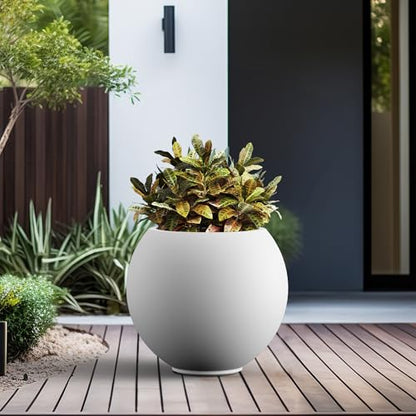 Kante Accent Round Sphere White Concrete Planter 19.3" Dia, Outdoor - color: White, size: 19.3"w x 16.5"h