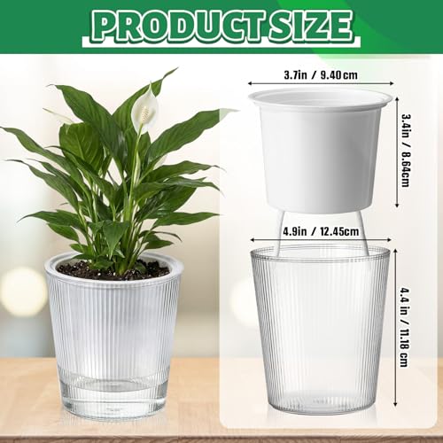 6 Pack Self Watering Pots for Indoor Plants Plastic Vertical Ribbed Semi Transparent Planters, Dual Layer Reservoir for Indoor Succulents Herbs Pothos(Clear, White,4.4 x 4.9 Inch) - color: Clear, White, size: 4.4 x 4.9 Inch