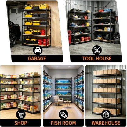 Heavy Duty 5-Tier Storage Shelves, 2204 lbs, 72" H x 48" W x 24" D - size: 72" H x 48" W x 24" D