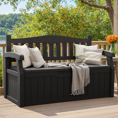 Greesum 80 Gallon Deck Box Storage Bench, Patio Furniture, Dark Black - color: Dark Black, style: 80 Gallon