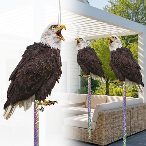 5 Pack Hanging Eagle to Scare Animals Away, Flat Cardboard Fake Eagle with Reflective Tape to Scare Woodpecker Pigeon Away for Outdoor Contryard Garden Patio Deck Orchard Windows Trees Porch - color: 5pcs-eagle