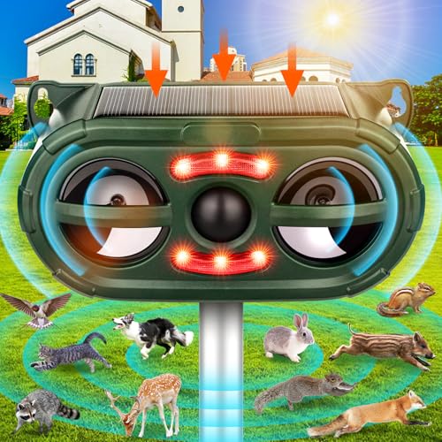 Animal Repellent Outdoor,Solar Pest Animal Repellent Outdoor,Squirrel Repellent,Racoon Repeller,Effective Deer Repellent Devices with Motion Sensor & Flashing Light for Yard Garden-Green（1 Pcs）