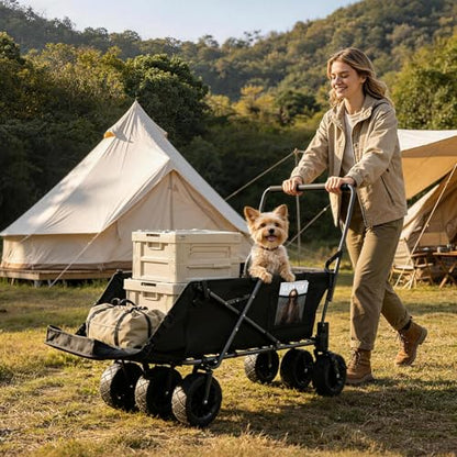 REDCAMP Folding Dog Wagon with Canopy, 150lbs Dog Stroller with 6 Wheels - color: Inky + Canopy, size: 150 Pound