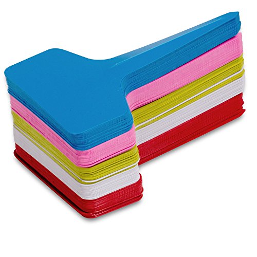KINGLAKE Plant Labels,100 Pcs Multicolor Waterproof Plastic Plant Tags T-Type Nursery Garden Labels 6 x10cm,5 Colors - color: Multi