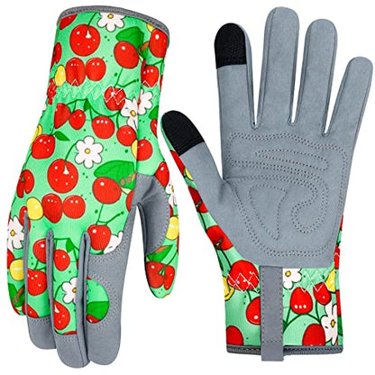 Leather Gardening Gloves for Women Thorn Proof Garden Gloves Touch Screen Working Gloves Gifts,M - color: Cherry