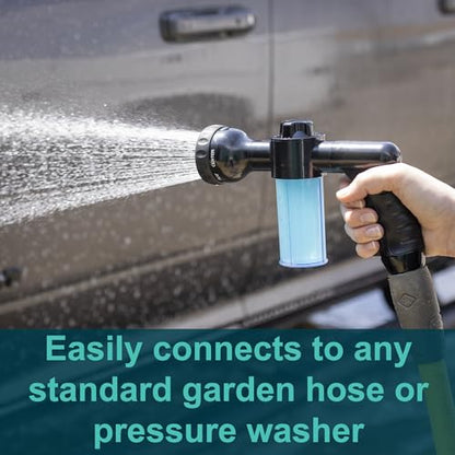 High Pressure Spray Nozzle with Soap Dispenser for Car Washing, Pet Bathing, or Lawn Treatment, 8 Spray Patterns