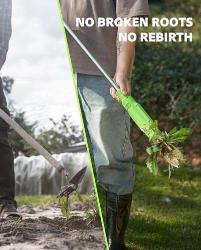 TaskStar Electric Weed Puller Tool: 21V Battery Powered w/ 2pcs 2000mAh, Heavy Duty 3-Claw Steel Root Weeder Stand-Up Remover Picker Grabber Popper, for Dandelion Lawn Garden Yard EWP001