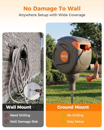 82 ft 1/2 Inch Retractable Garden Hose Reel Ground-Mounted Freestanding - size: 1/2inch 82ft