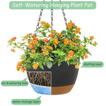 LIYDE 3 Pack Hanging Planters, 8 Inch Small Hanging Pots Self Watering Hanging Planters for Indoor Plants with Drainage Holes and Removable Tray Hanging Basket (Grey) - color: Gray