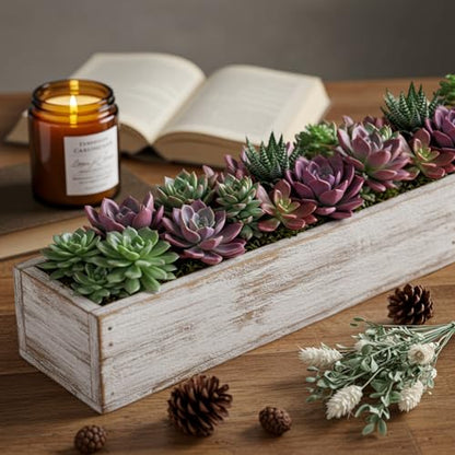 Dandat 2 Set Rectangle Wooden Planter Wood Boxes for Centerpieces White - color: White, size: 16 x 4 Inch