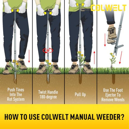 Colwelt Weed Remover Tool 39’’, Weed Puller Root Remover with Thick Steel Claw, Long Handled Weeding Tool with Easy Foot Ejector, Stand Up Garden Weeder Tool for Lawn Grass Dandelion Removal