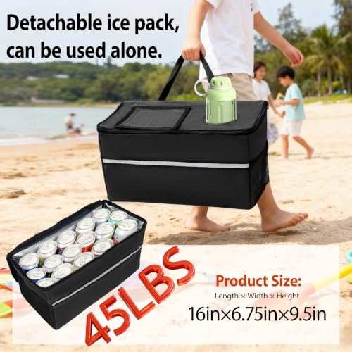 Collapsible Beach Wagon Cart - with Bench Seat & Ice Pack 500 lbs - color: Black, size: 7"