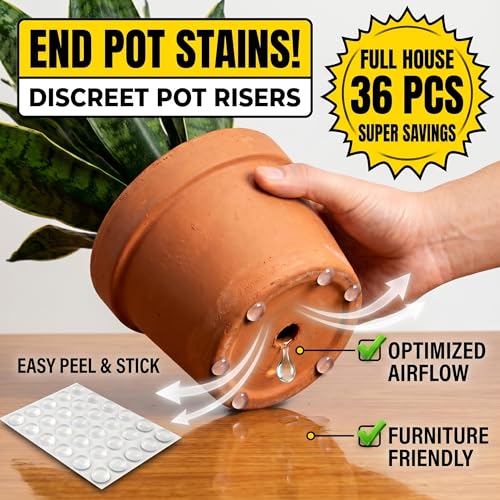36pcs Pack Clear Self-Adhesive Anti-Slip Plant Risers Suitable for/Outdoor Pots, Invisible Planter Feet Elevators with Optimal Drainage (Clear) - color: Clear
