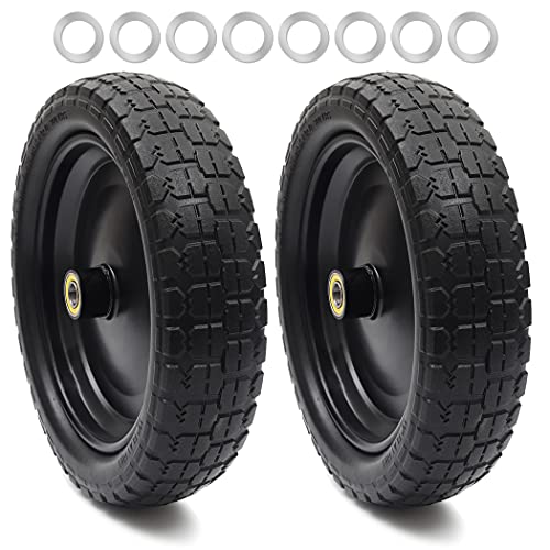 AR-PRO (2-Pack) 13" Flat Free Tire and Wheel - with 5/8" Axle Bore Hole, 2.17" Offset Hub - 13 lnch Solid Wheels Compatible with Garden wagon Cart,Hand Trucks,Utility Cart and Lawnmower Yard Trailers - size: 13" Solid Tire (2-Wheel)