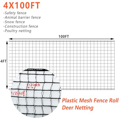 POYEE 4x100ft Garden Fence Temporary Fence, Plastic Mesh Fence Safety Fence - color: Black, size: 4x100ft