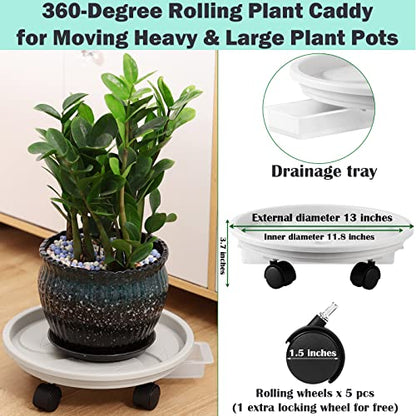 4-Pack 13" Rolling Plant Stand with Wheels, Drainage Tray and Casters - Plastic, Heavy-Duty Dolly for Moving Large, Heavy Plants - Indoor and Outdoor - White - color: Beige